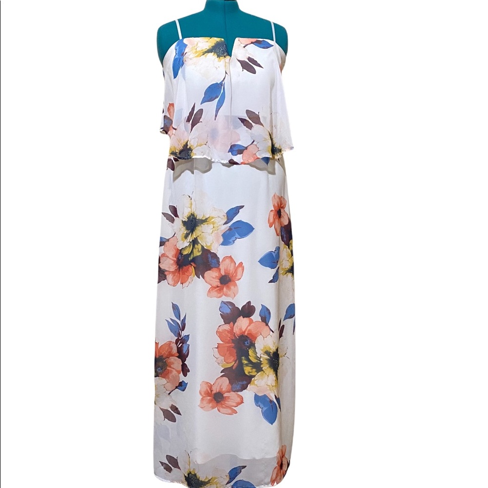 City Triangles White Colorful Floral Maxi Dress Size XL
